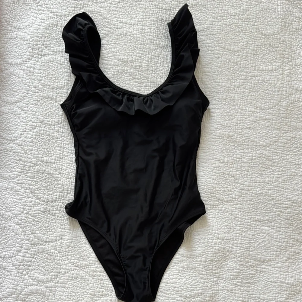 Black Ruffled One Piece Swimsuit - Picture 1 of 4